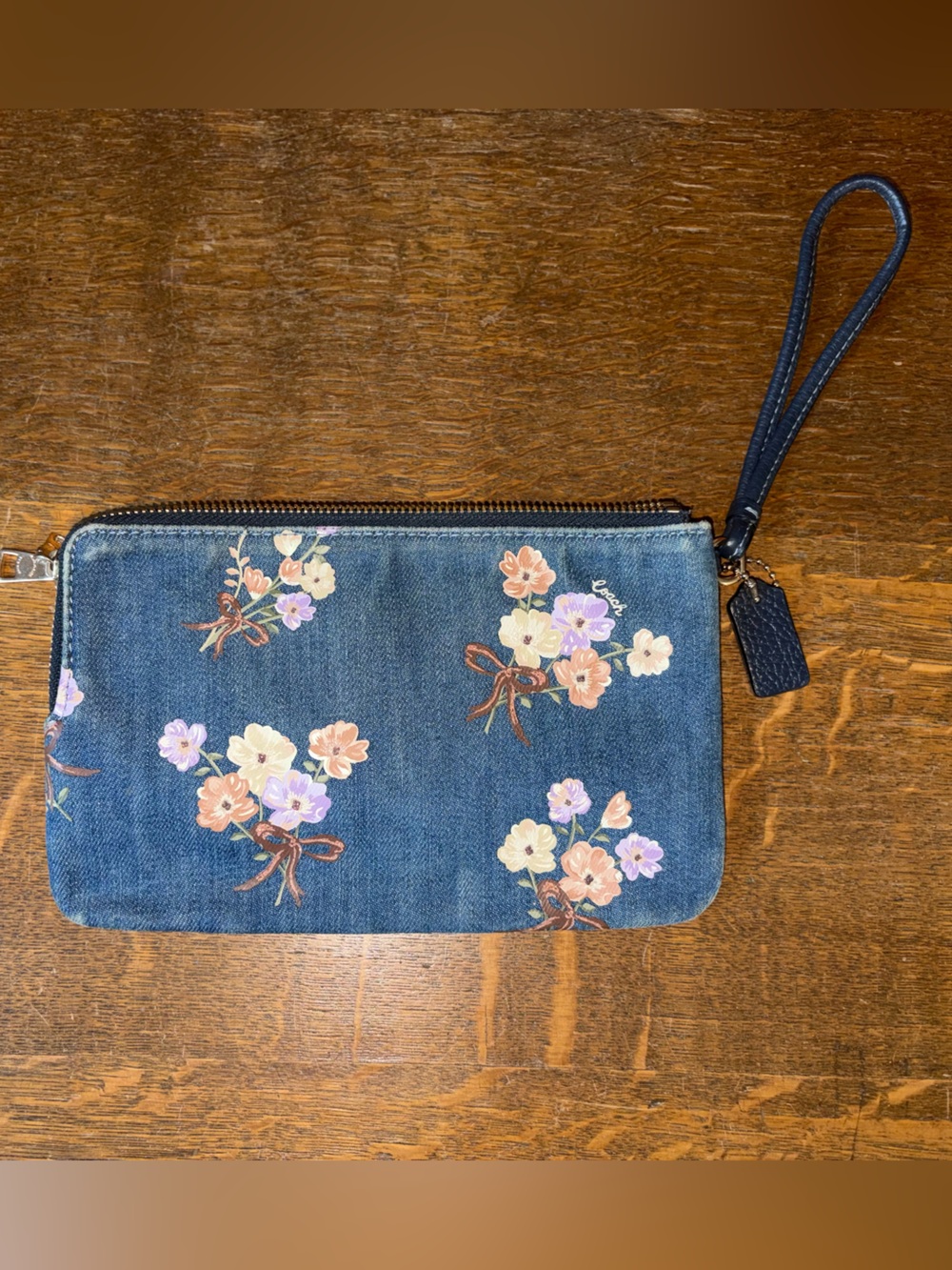 Y2K Coach denim flower double zip wristlet - Picture 2 of 7